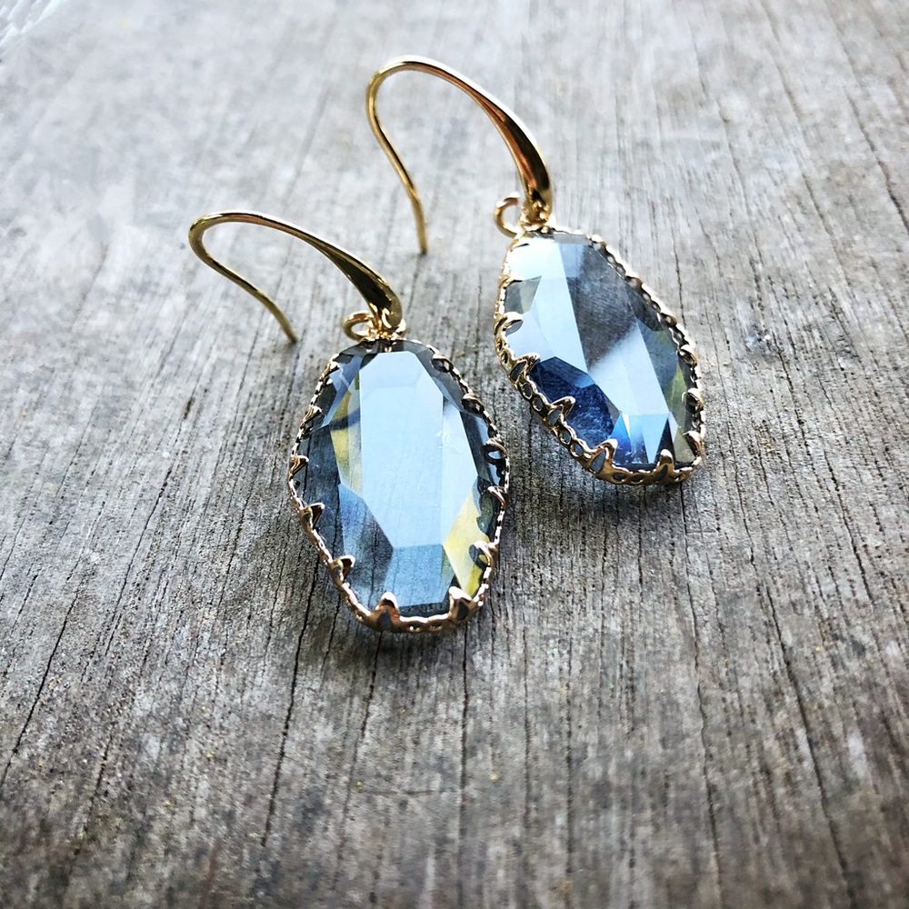 18k YG Plated Framed Crystal Earrings